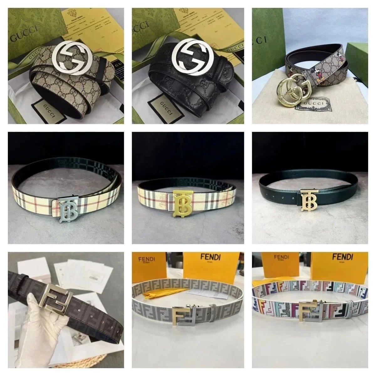 Burberry TB Buckle Check & Leather Belt
