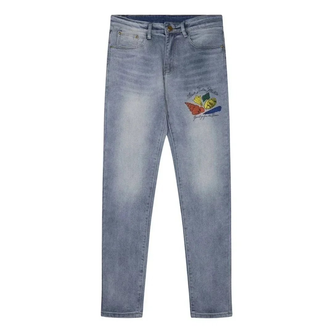 Dior Logo Patch Denim Straight Fit Jeans Light Blue