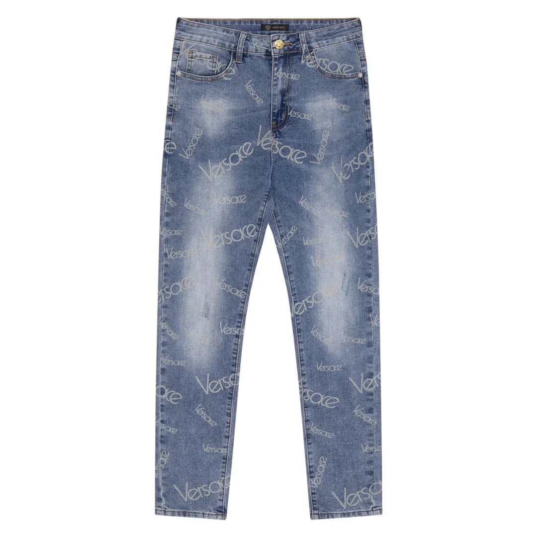 Versace Logo Print Slim Fit Jeans for Men