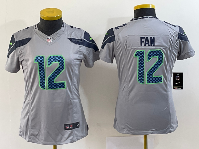 Seattle Seahawks Women's Fan 12 Jersey Grey Nike NFL
