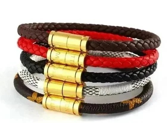 Men's Braided Leather Bracelets with Gold Clasp