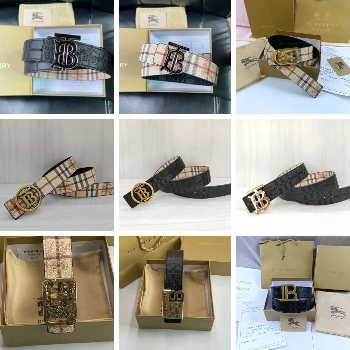 Burberry Monogram Belt with Classic Check Pattern and TB Buckle