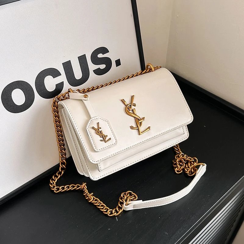 Saint Laurent White Leather Chain Shoulder Bag