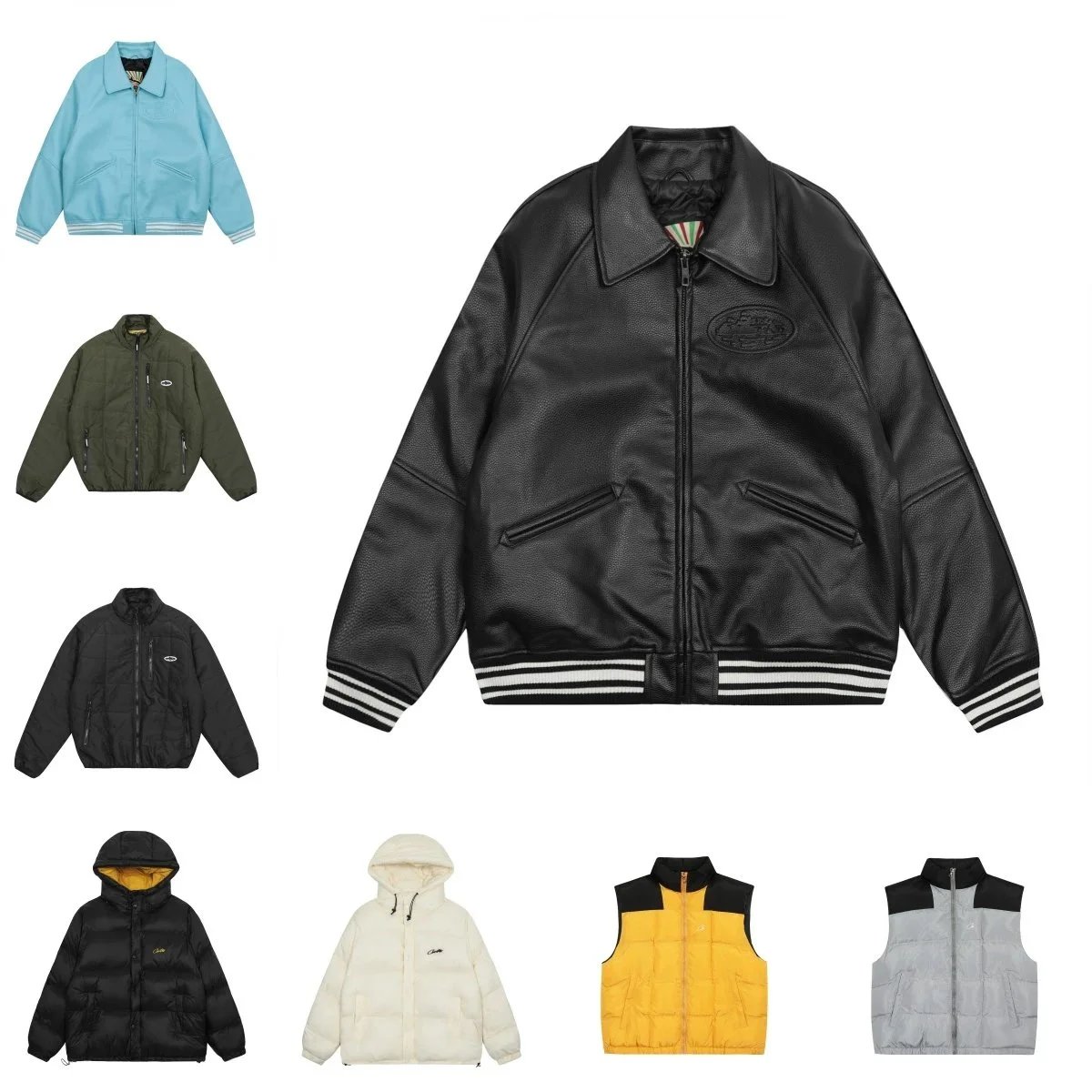 Champion Leather Bomber Jacket Men's Winter Outerwear