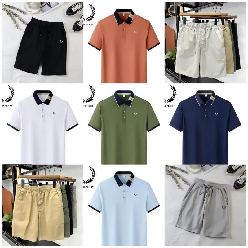 Fred Perry Men's Polo Shirt and Shorts Set Casual Summer Outfit