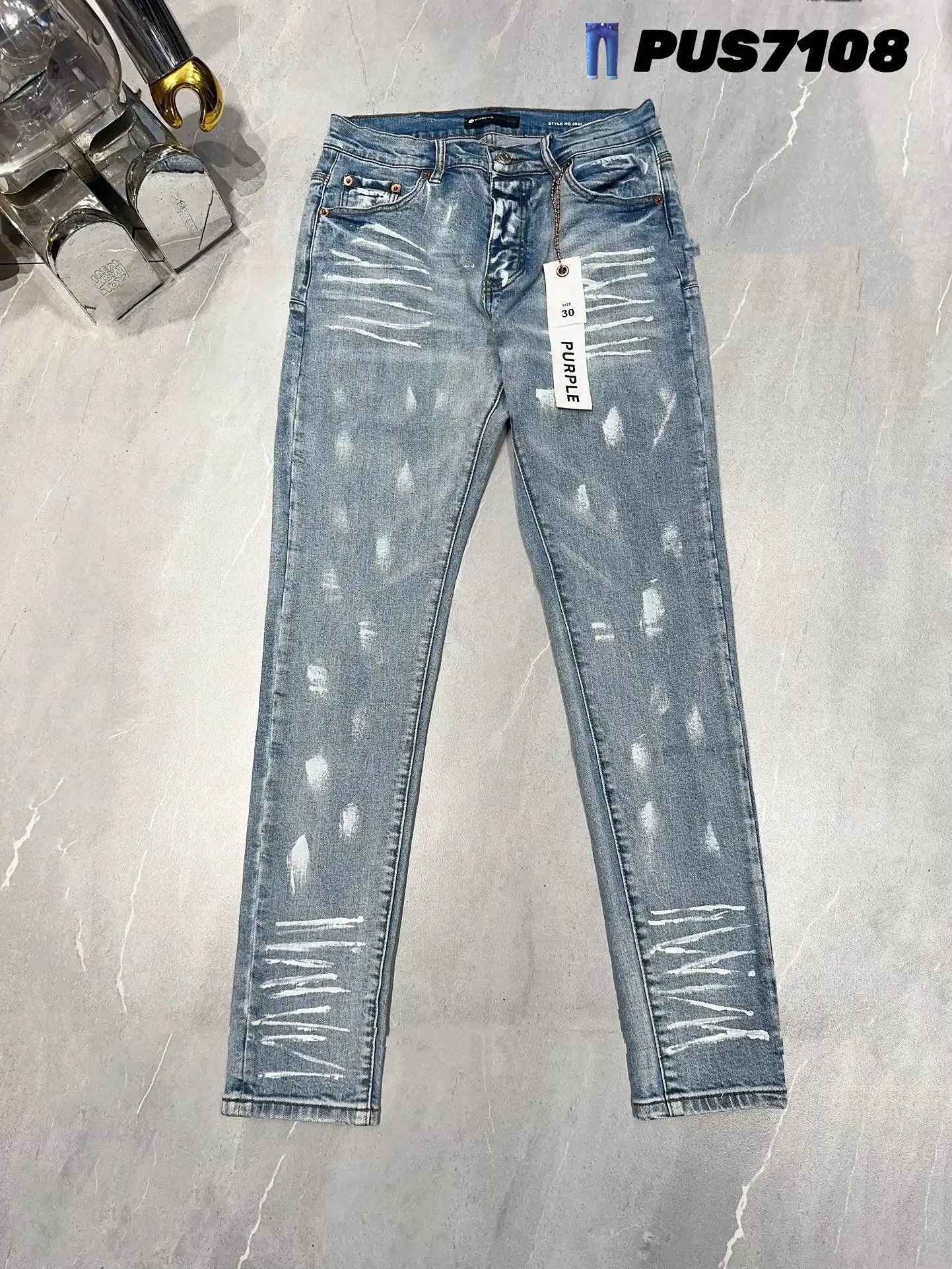 Distressed Skinny Jeans PUS7108 Light Wash Denim Pants