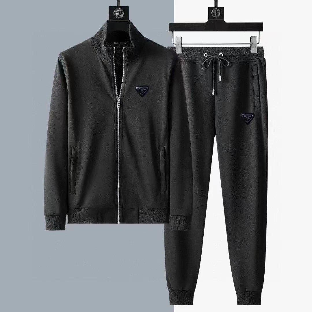 Men's Black Prada Sport Suit Set Jacket and Pants