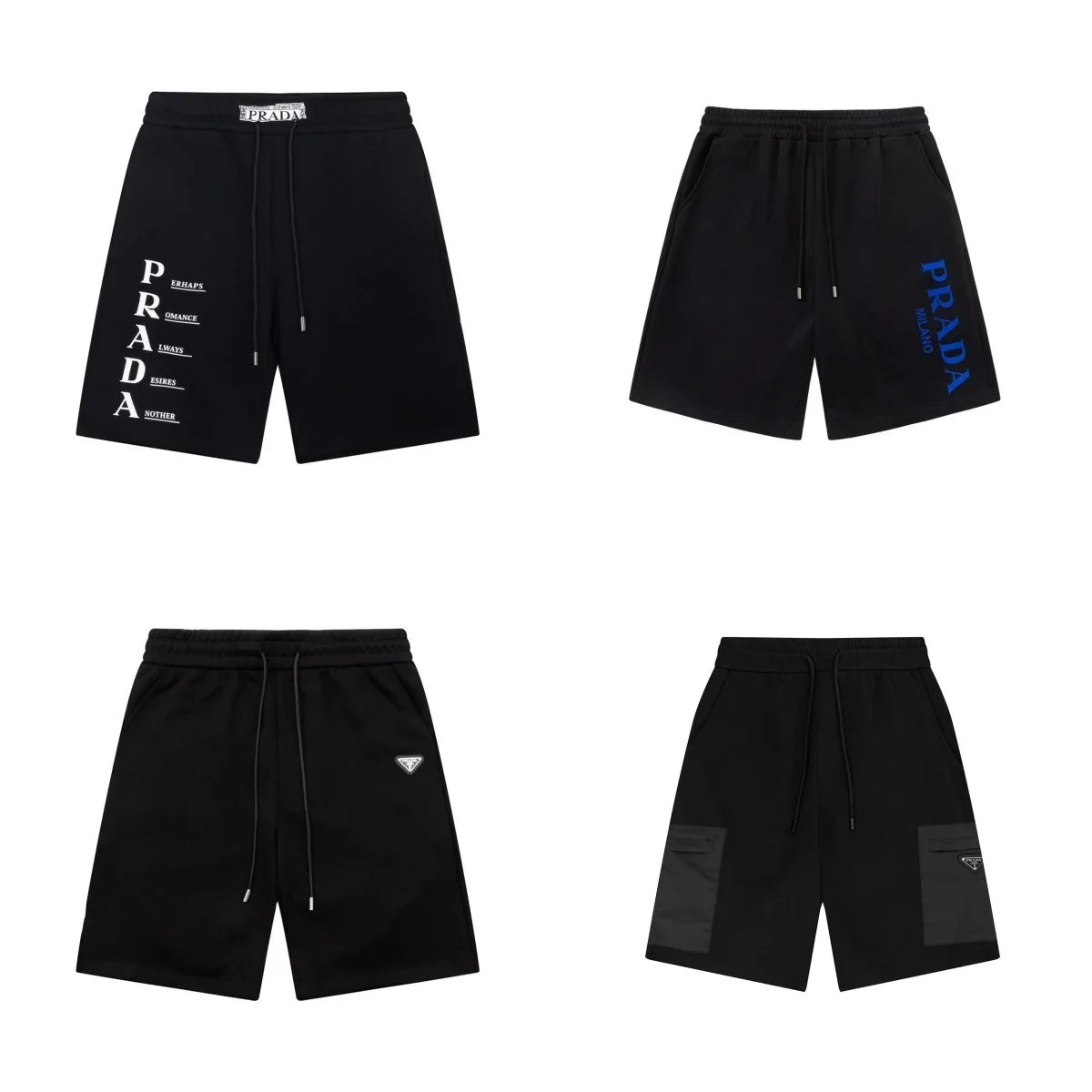 Prada Men's Black Logo Print Sweat Shorts