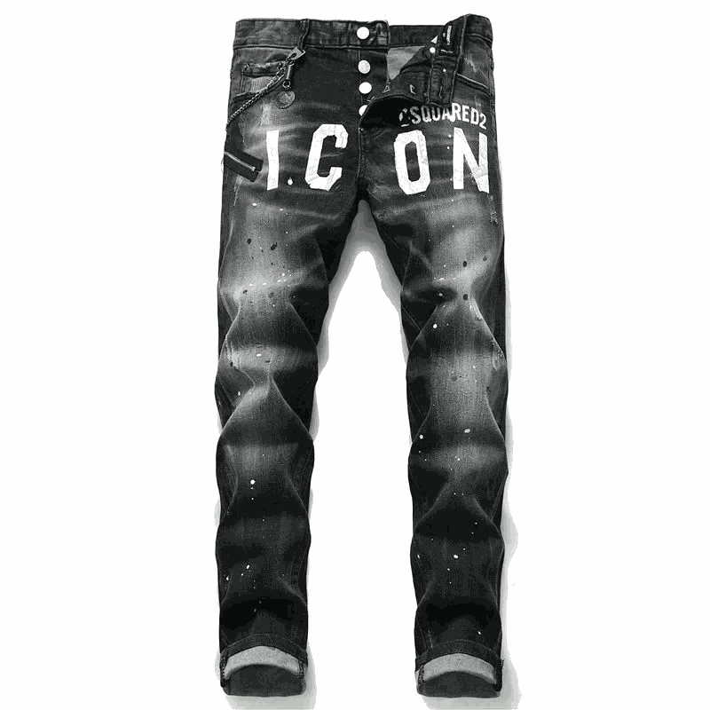 DSQUARED2 ICON Printed Black Denim Jeans for Men