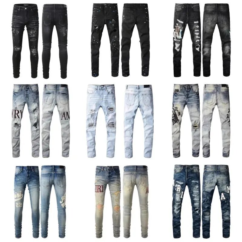 Men's Fashion Ripped Distressed Jeans Slim Fit Denim Pants