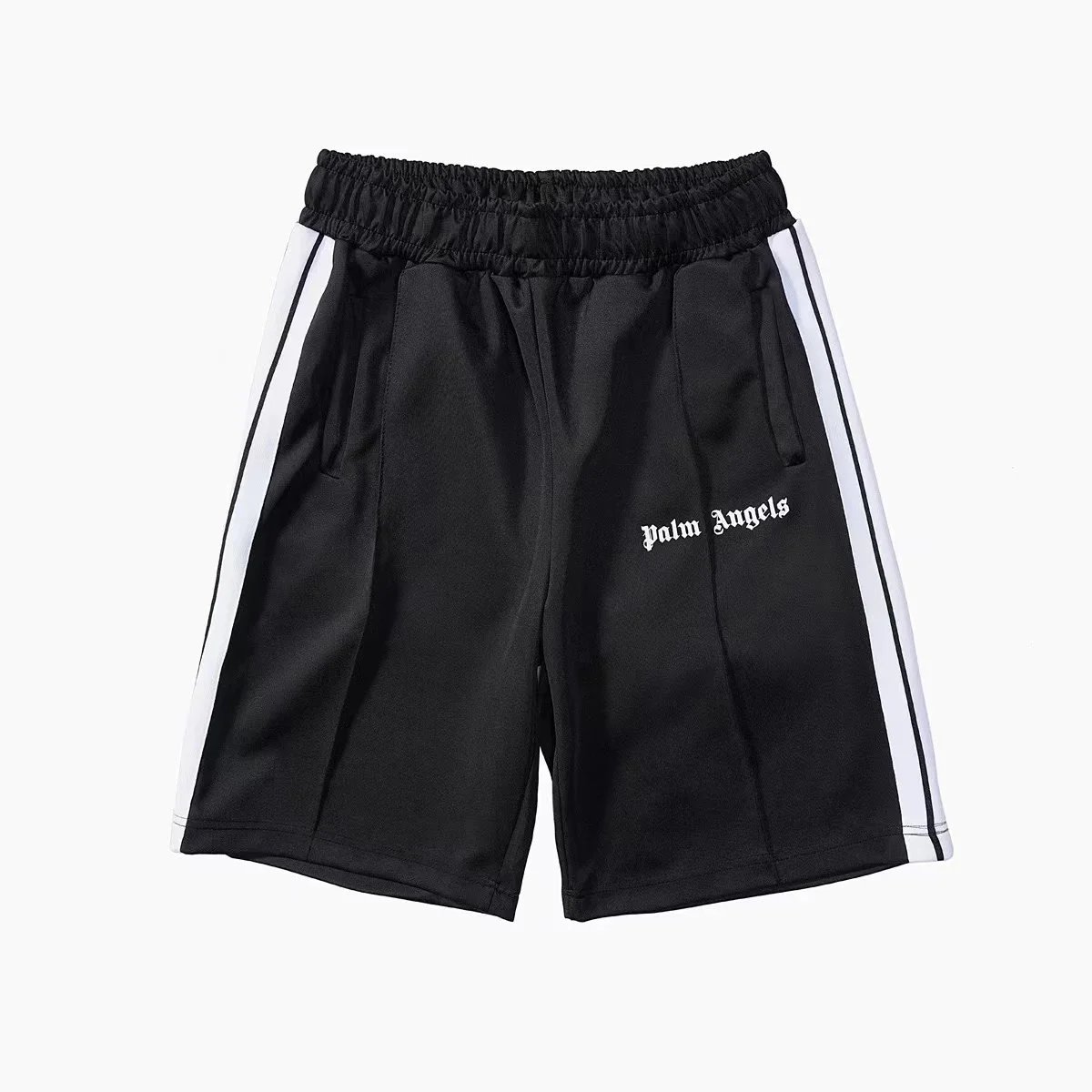 Palm Angels Black Track Shorts with White Side Stripes