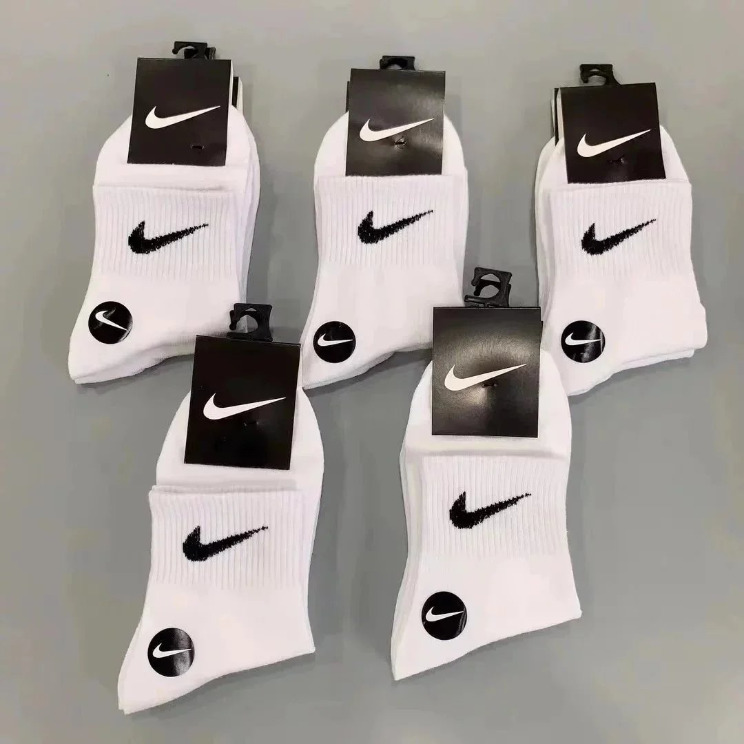 Nike White Crew Socks with Black Logo - 5 Pairs Pack