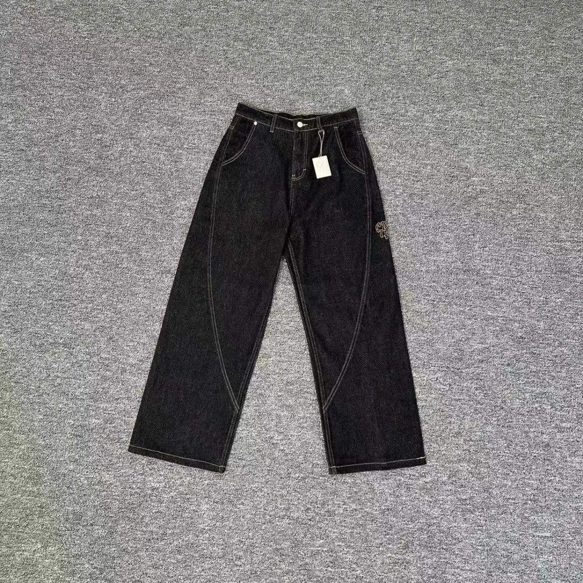 C.P. Company Black Denim Pants with Logo Patch