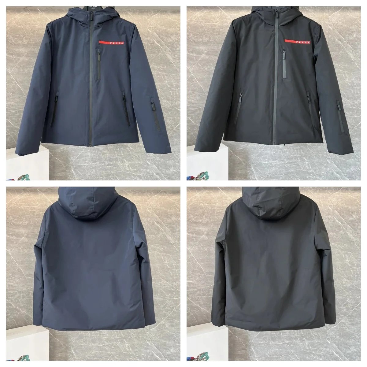 Prada Men's Hooded Jacket with Red Logo Stripe