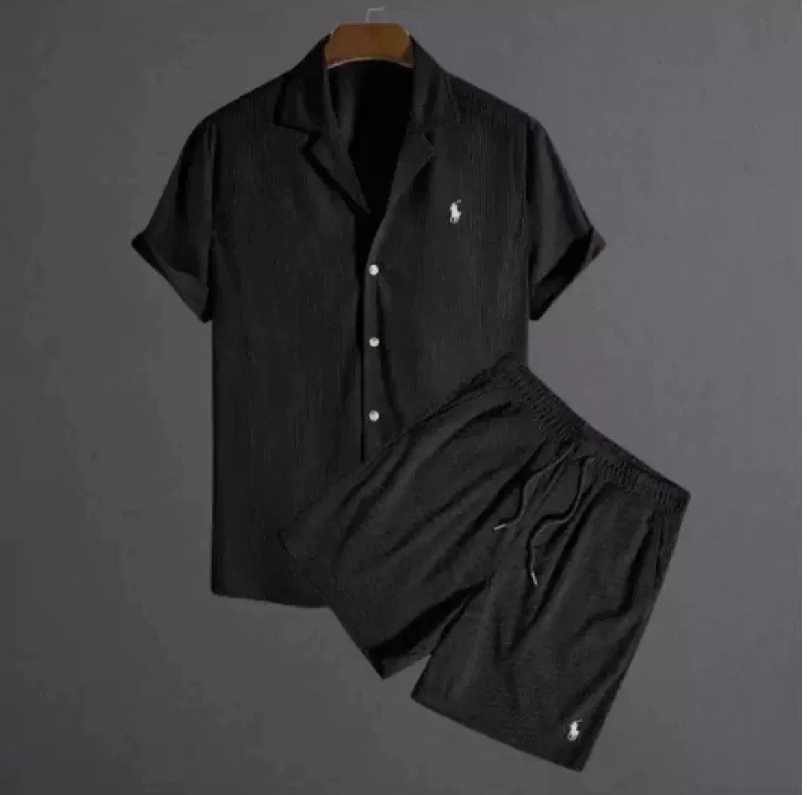 Men's Black Silk Pajama Set with Pony Logo