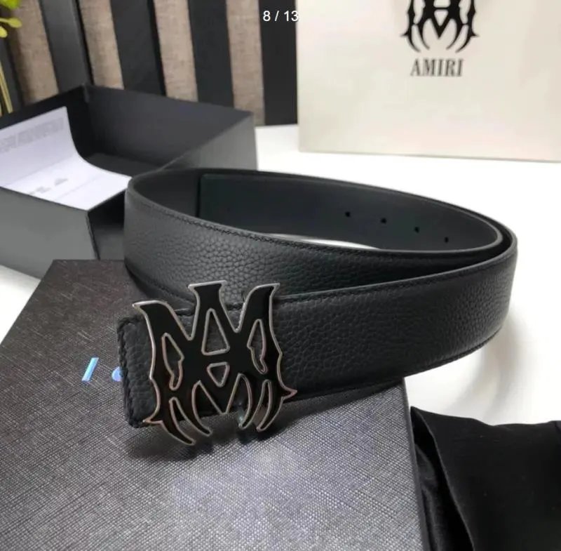 AMIRI Black Leather Belt with Logo Buckle