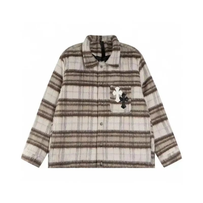 Plaid Fleece Jacket with Cross Patch Design