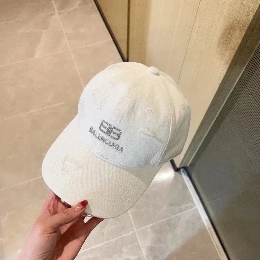 Balenciaga White Logo Embroidered Baseball Cap
