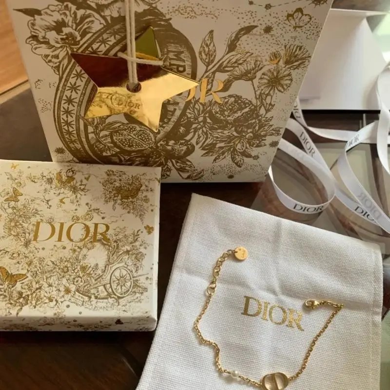 Dior Gold Chain Bracelet with Logo Charm