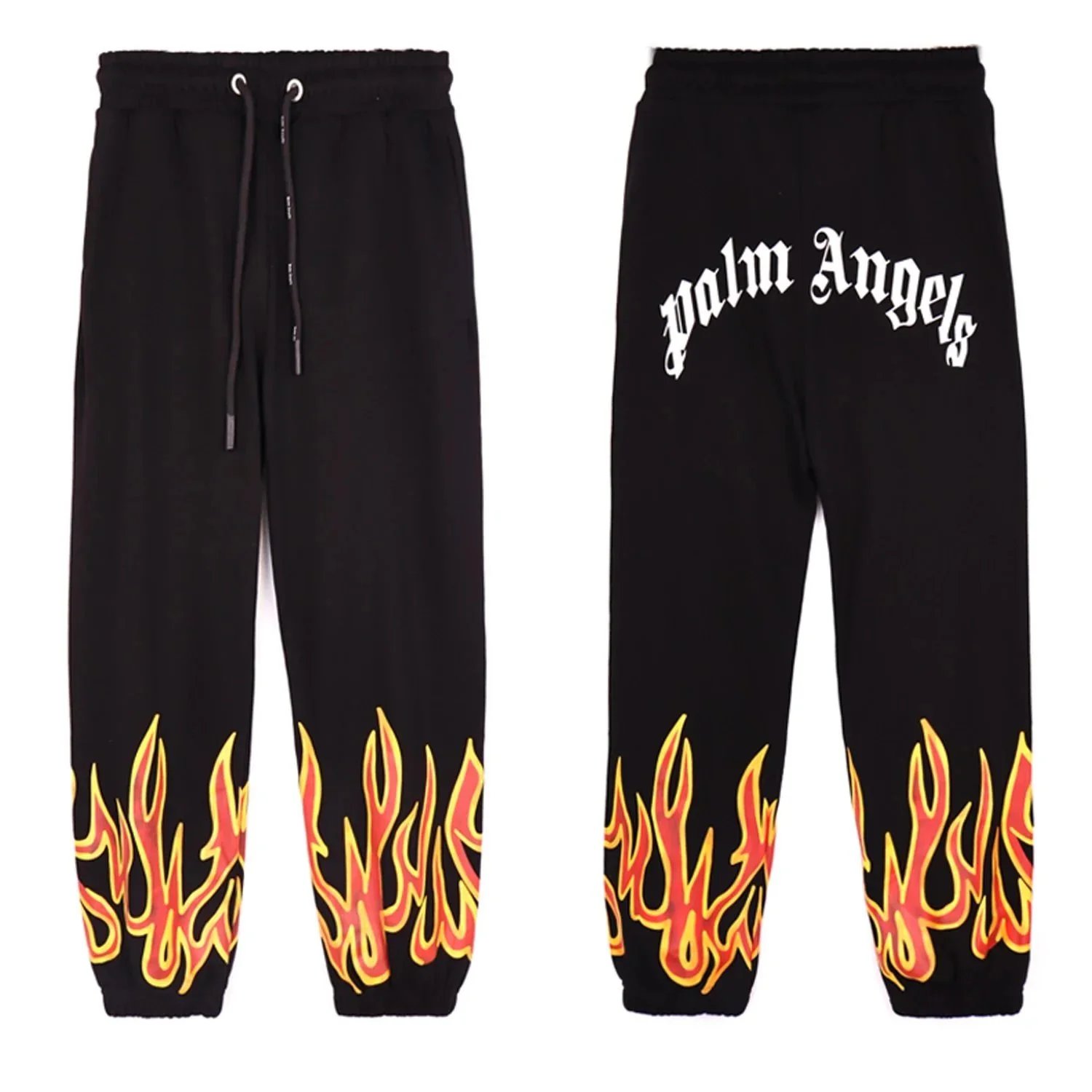 Palm Angels Flame Print Black Sweatpants