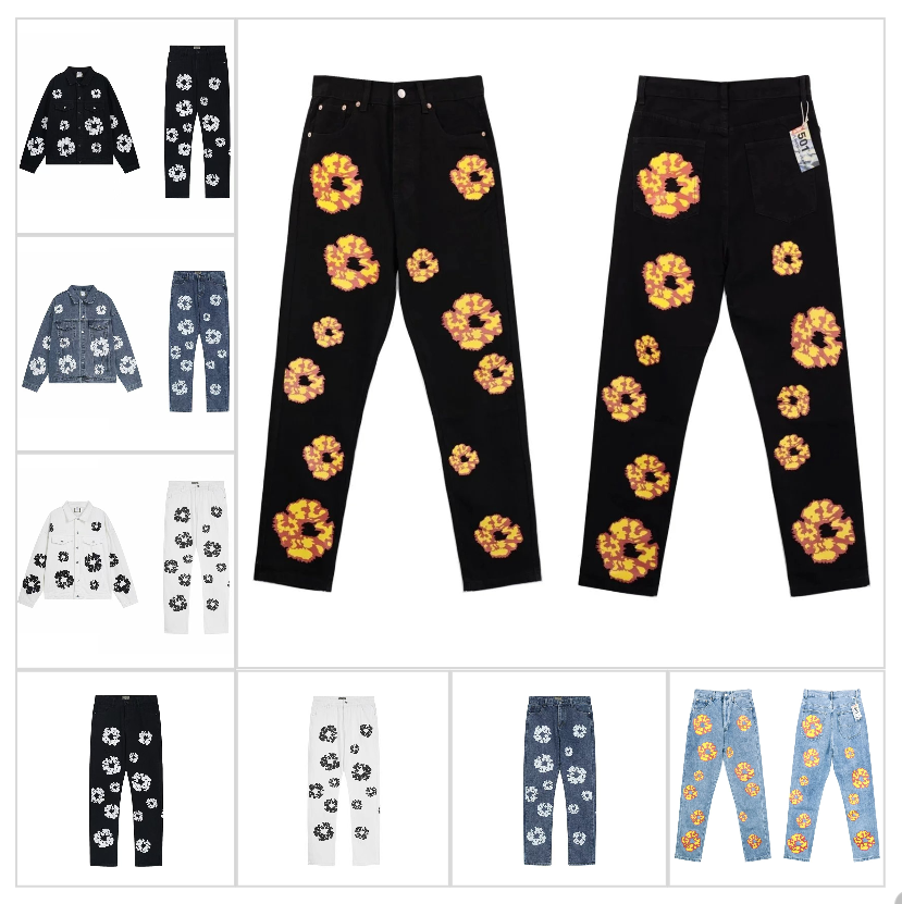 Floral Embroidered Black Jeans for Men and Women