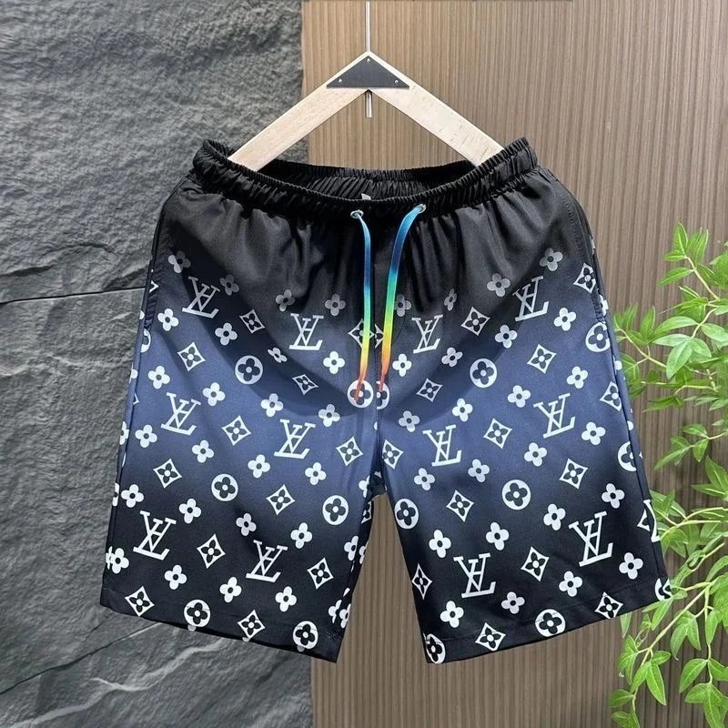 LV Monogram Print Men's Swim Shorts Black White Pattern
