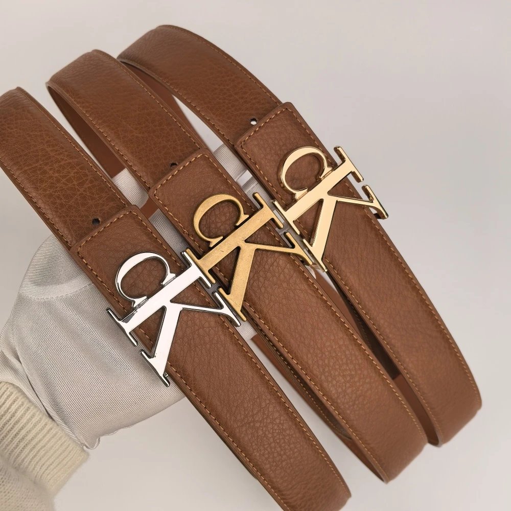 Karl Lagerfeld Brown Leather Belt with Gold and Silver Logo Buckle