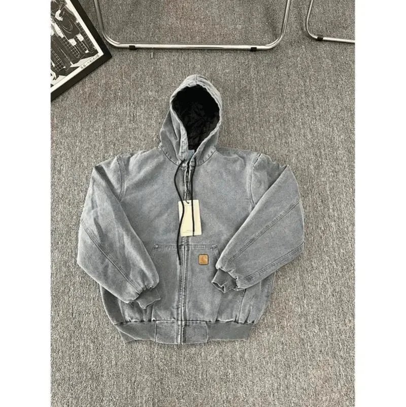 Carhartt Gray Hooded Work Jacket with Fleece Lining