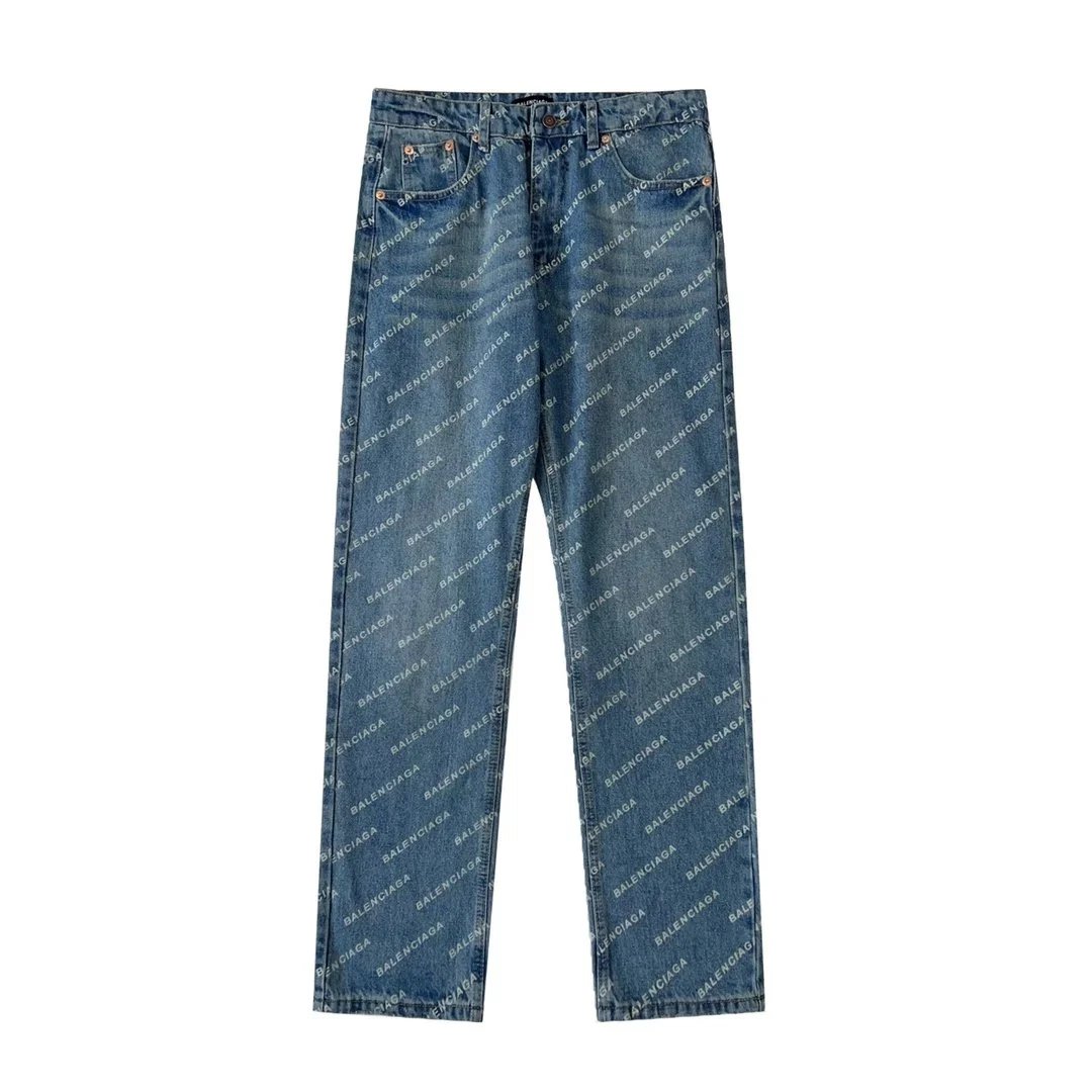 Balenciaga Logo Print Denim Jeans for Men and Women
