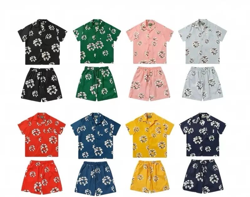 Hawaiian Floral Print Men's Short Sleeve Shirt and Shorts Set