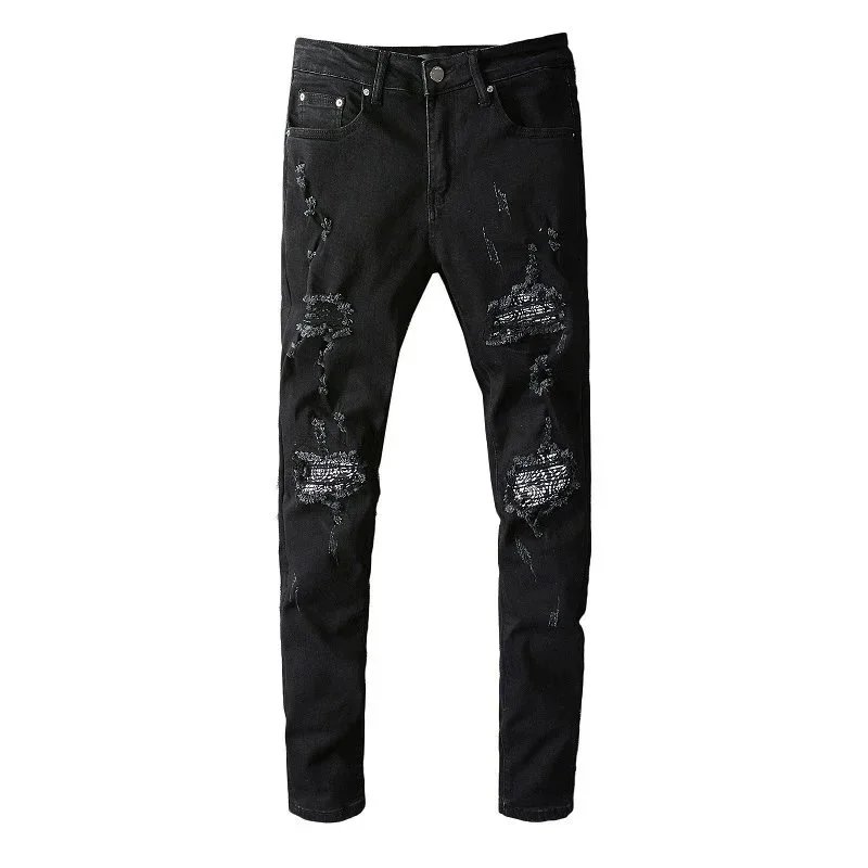 Men's Black Ripped Distressed Skinny Jeans Fashion Denim Pants