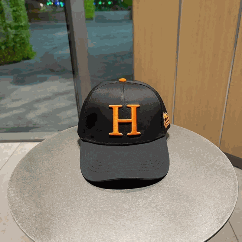 Black Baseball Cap with Orange H Logo