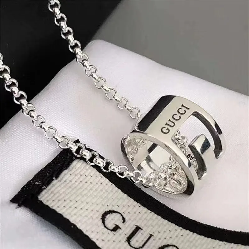 Gucci Silver Necklace with Logo Pendant