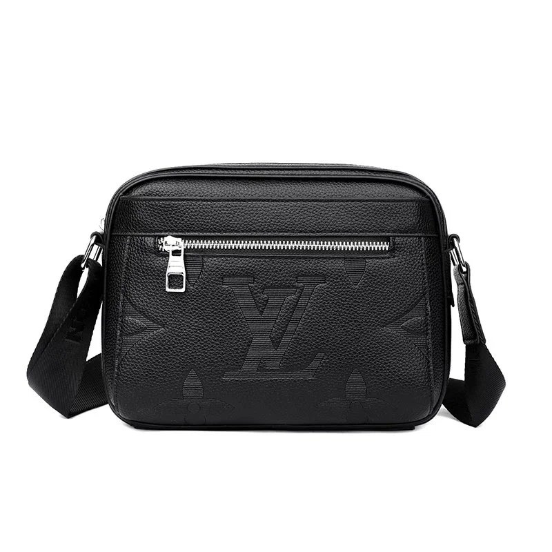 Black Monogram Leather Crossbody Bag for Men and Women