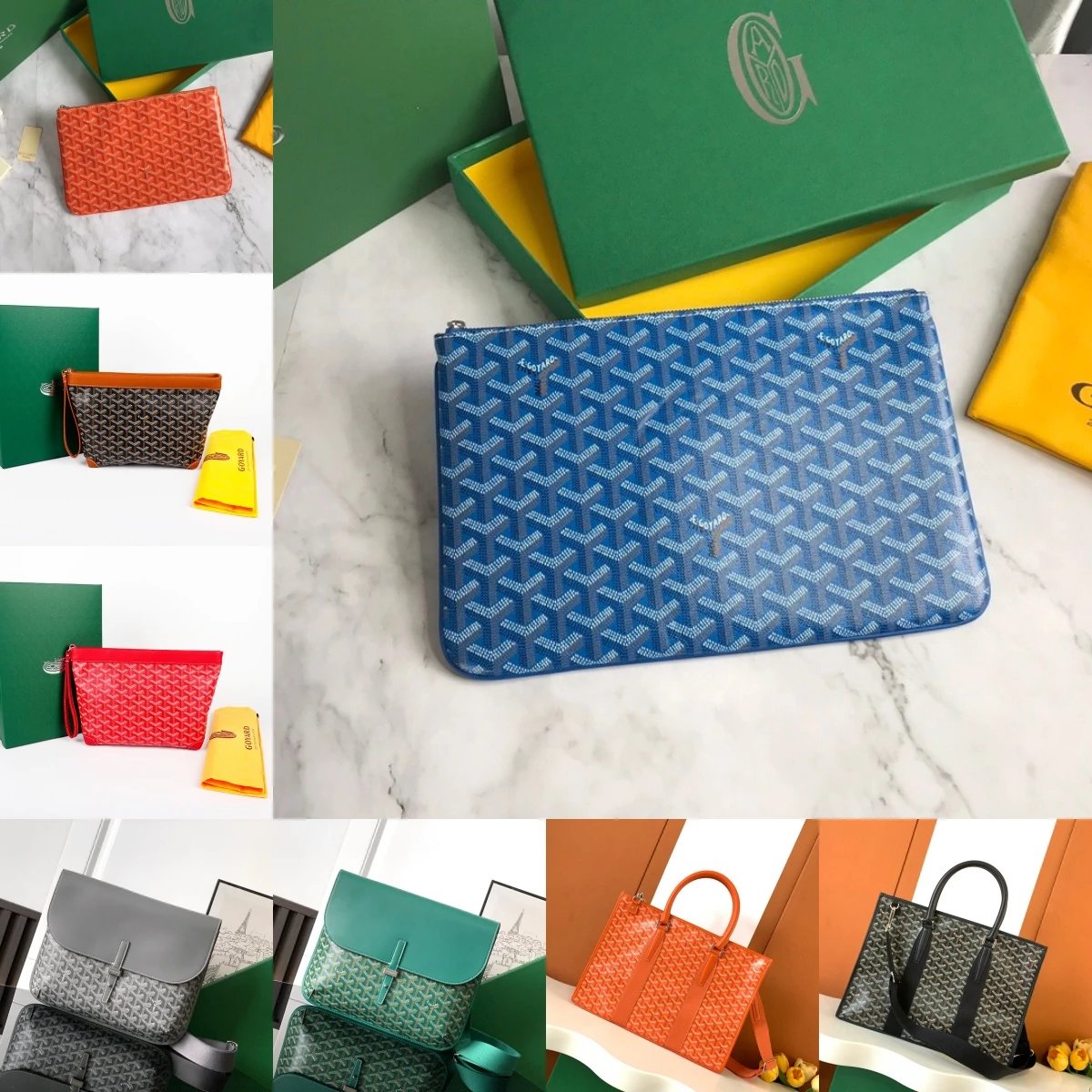 Goyard Monogram Clutch Bag in Blue with Signature Pattern