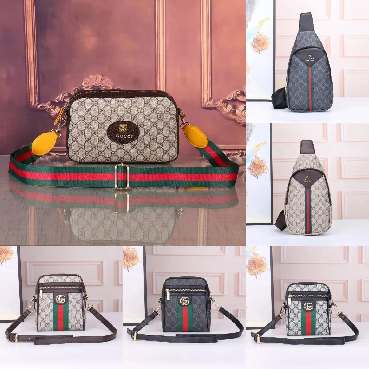 Gucci GG Supreme Crossbody Bag with Web Strap