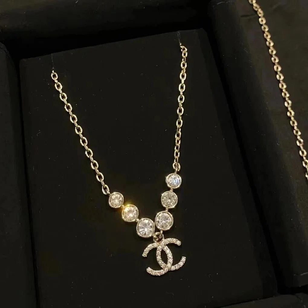 Chanel Gold Necklace with Crystal CC Pendant