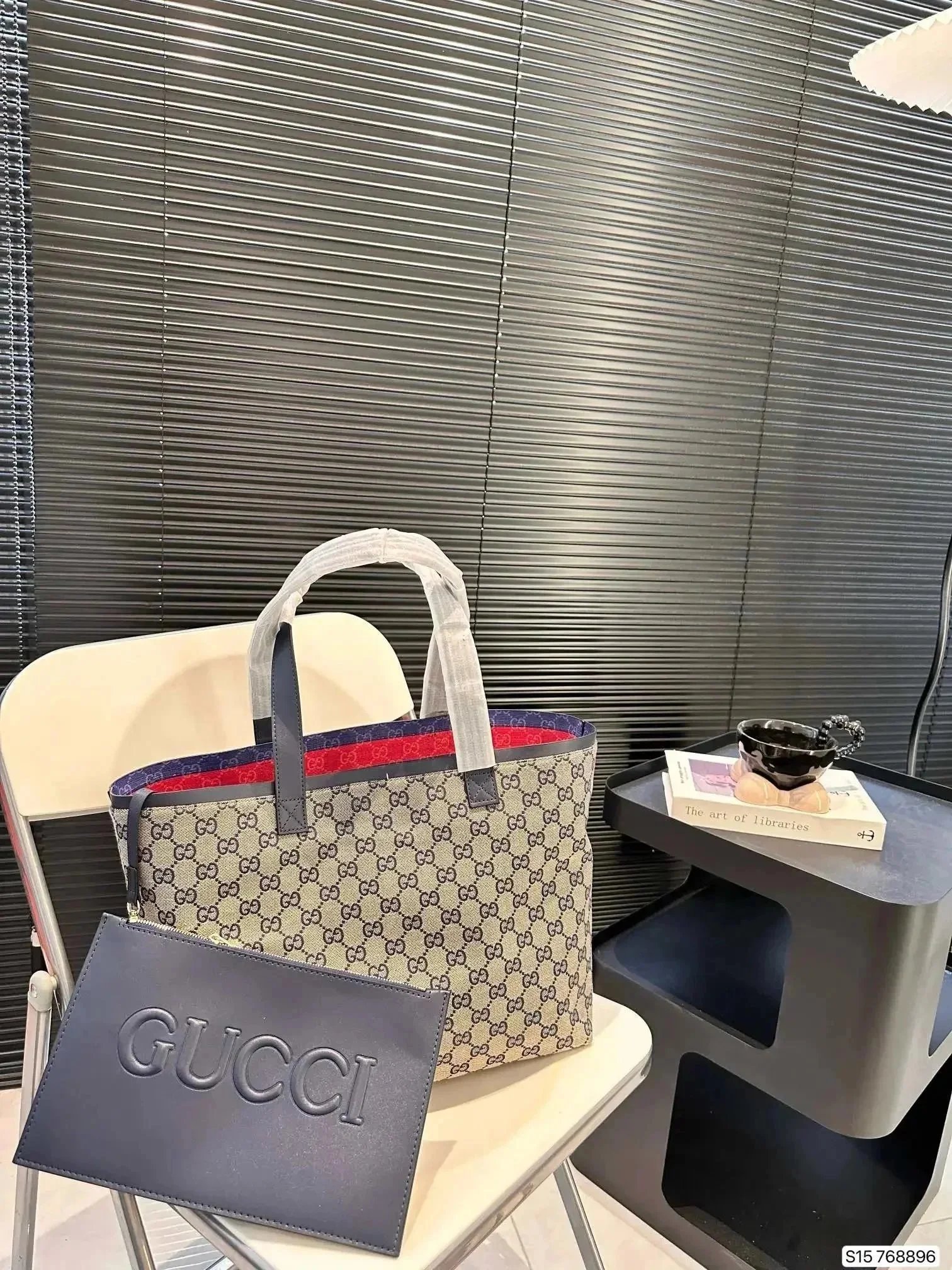 Gucci GG Supreme Canvas Tote Bag with Leather Trim