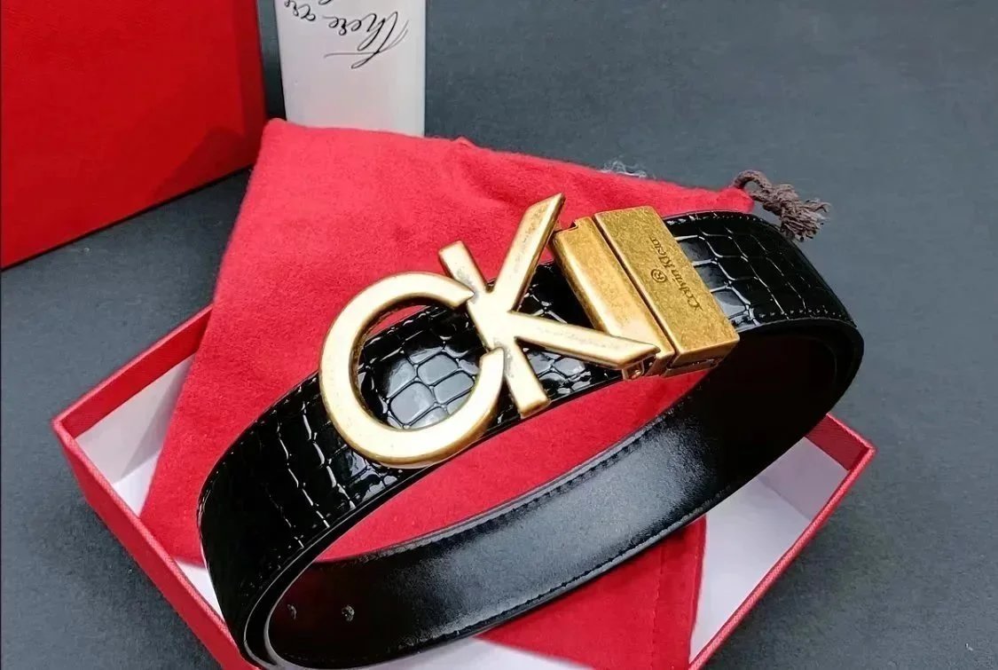 Calvin Klein CK Logo Belt Black Crocodile Pattern Leather Men's Fashion Accessory
