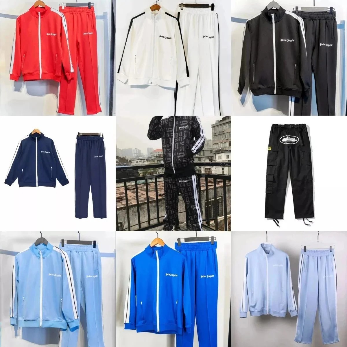 Palm Angels Track Suit Set Men Women Sportswear Hoodie Pants Outfit