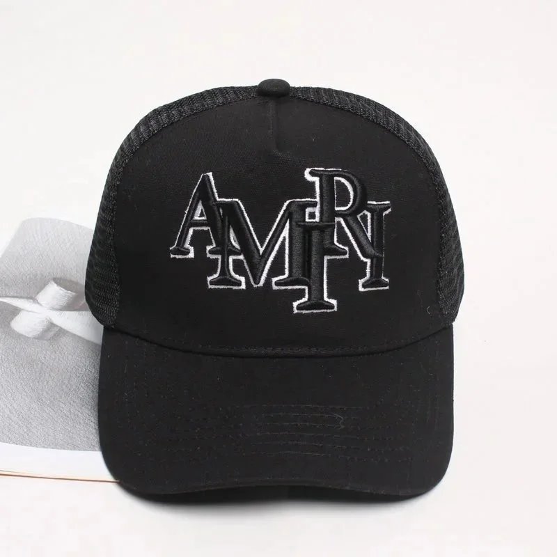 AMRN Black Mesh Trucker Hat with Embroidered Logo