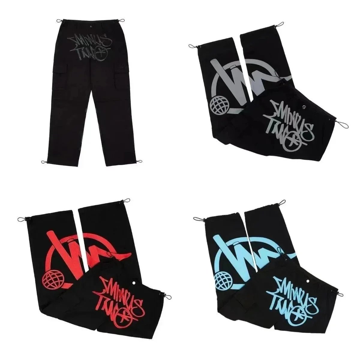 Smoking Tunes Black Cargo Pants with Logo Design