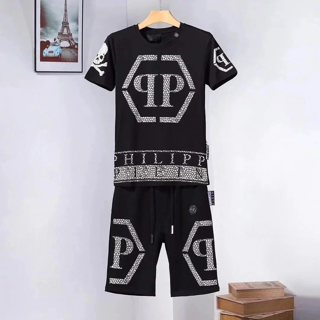 Philipp Plein Black Logo T-Shirt and Shorts Set for Men