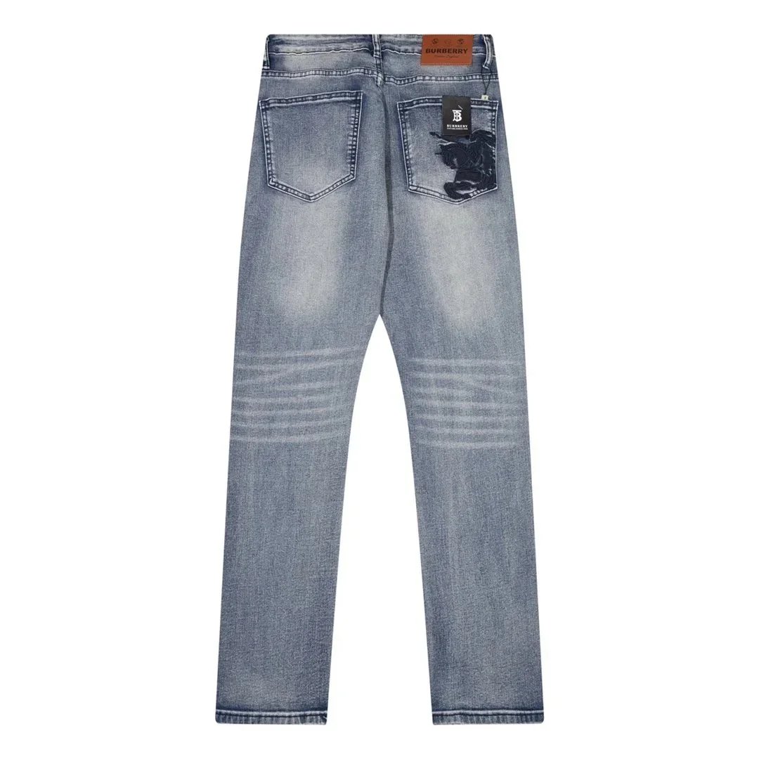 Burberry Men's Distressed Blue Jeans with Eagle Patch