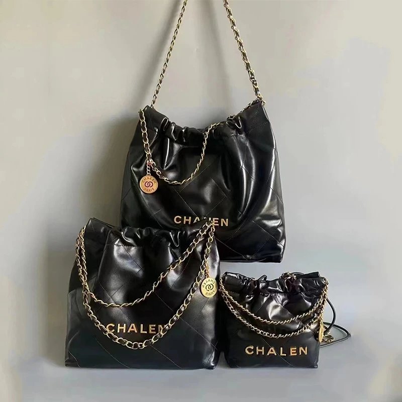 CHALEN Black Quilted Chain Shoulder Bag Set
