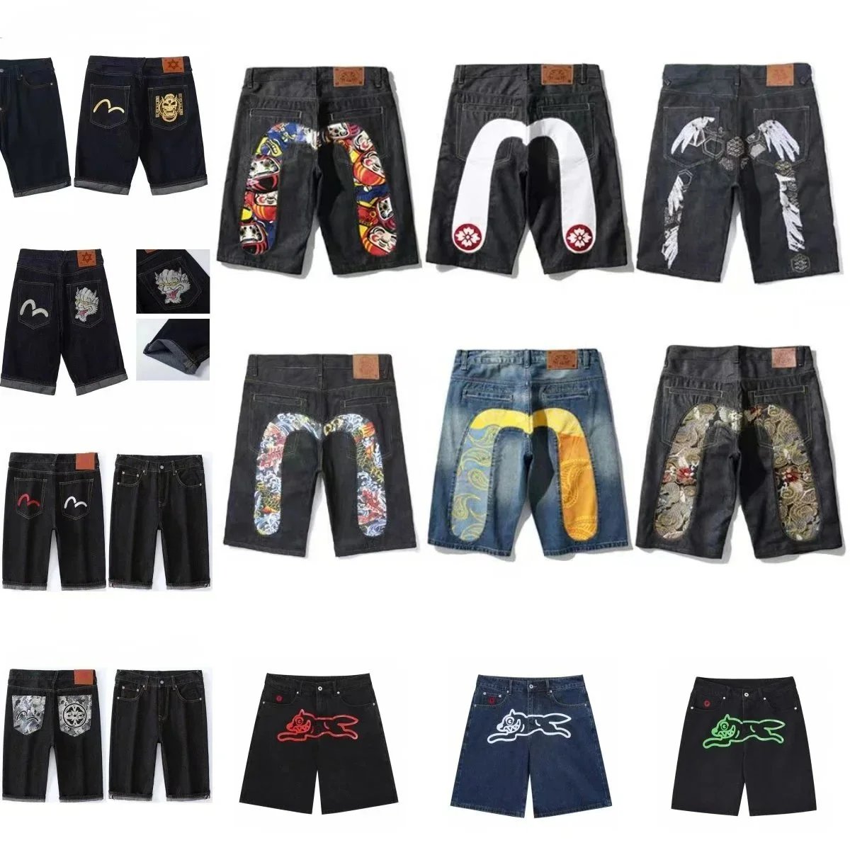 Japanese Denim Shorts with Embroidered Back Patches