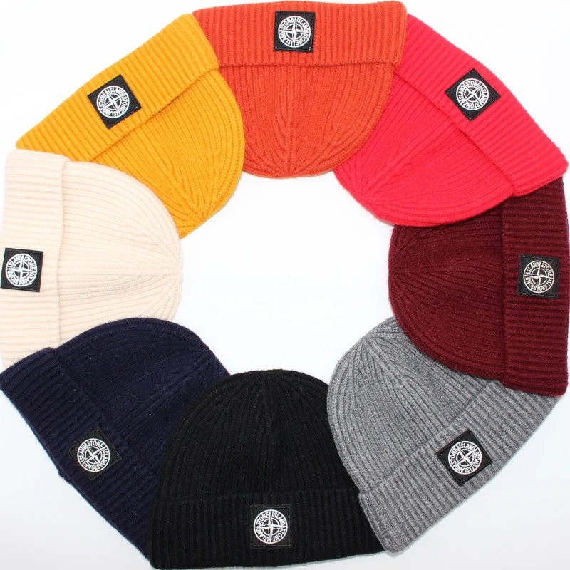 Stone Island Ribbed Knit Beanie Hat in Multiple Colors