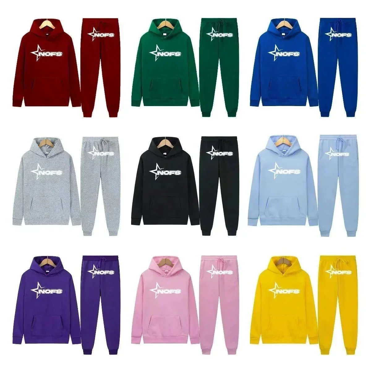 NOFS Hoodie and Pants Set - Comfortable Sweatshirt Tracksuit for Men Women
