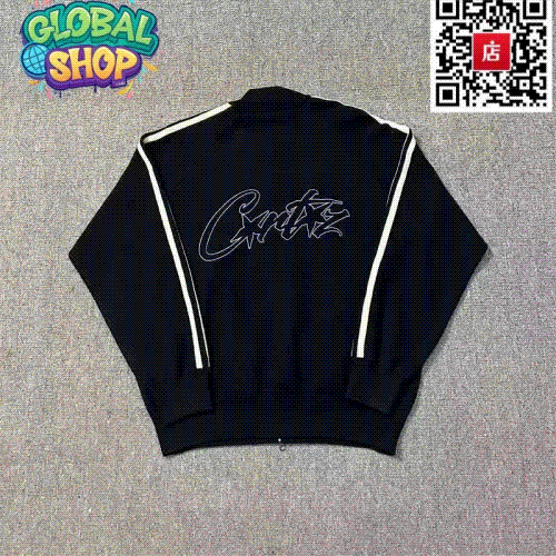 Critz Black Track Jacket with White Stripe Design