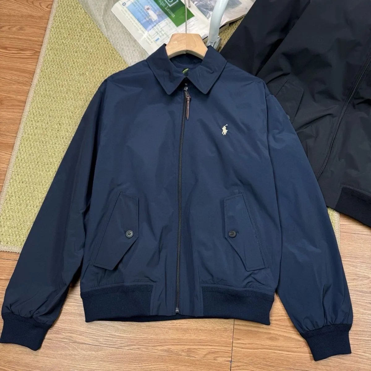 Men's Navy Blue Bomber Jacket with Pony Logo
